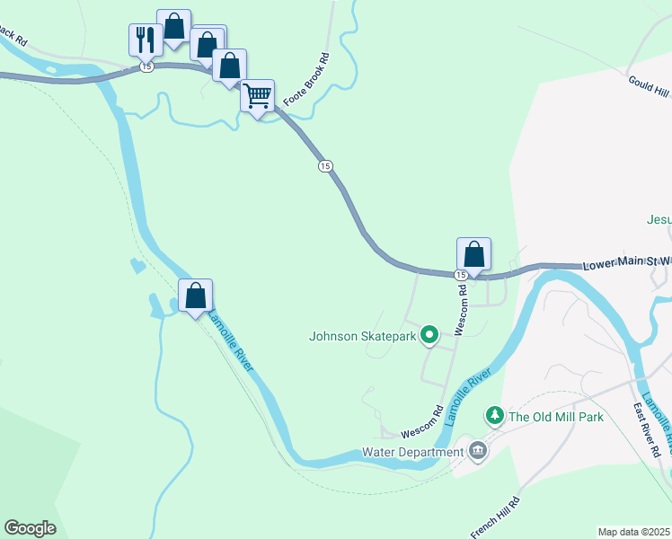 map of restaurants, bars, coffee shops, grocery stores, and more near 275 Vermont 15 in Johnson