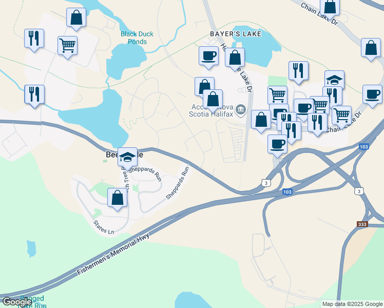 map of restaurants, bars, coffee shops, grocery stores, and more near 56 Rampart Court in Beechville
