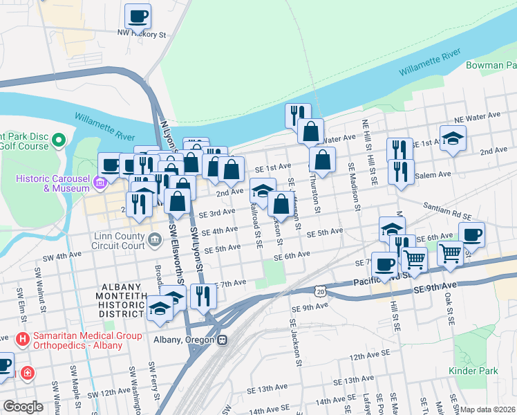 map of restaurants, bars, coffee shops, grocery stores, and more near 404 Southeast 2nd Avenue in Albany