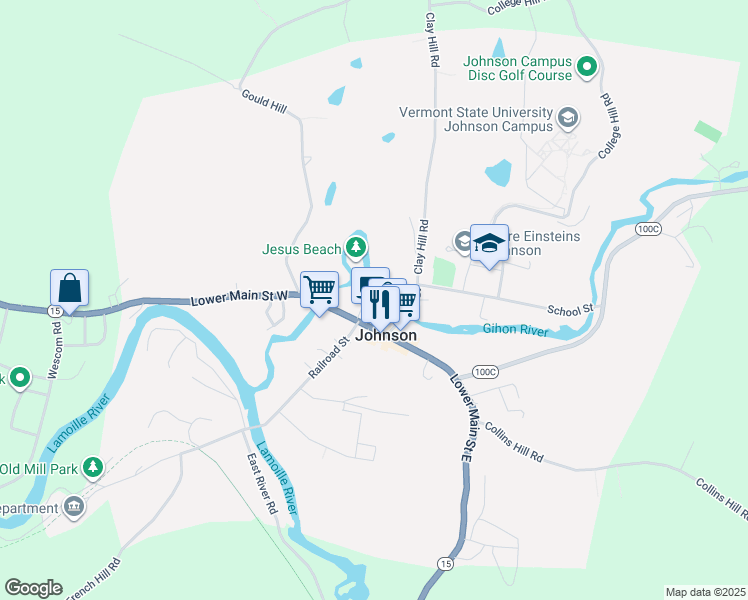map of restaurants, bars, coffee shops, grocery stores, and more near 95 Pearl Street in Johnson