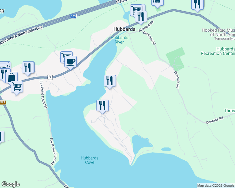 map of restaurants, bars, coffee shops, grocery stores, and more near 6 Duncan Lane in Hubbards