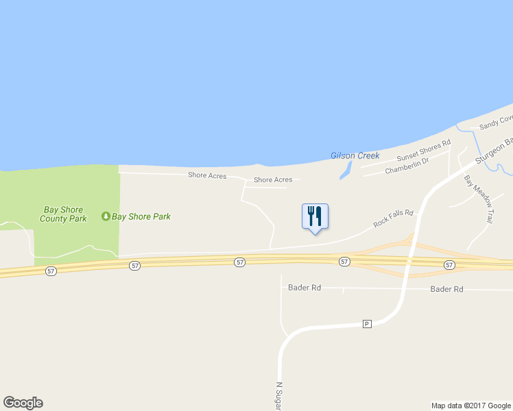 map of restaurants, bars, coffee shops, grocery stores, and more near 5891 Shore Acres Road in New Franken