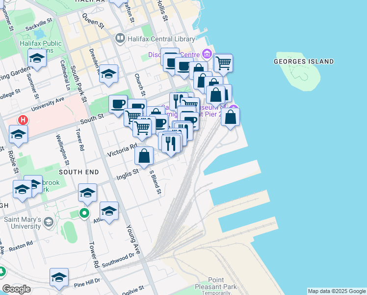 map of restaurants, bars, coffee shops, grocery stores, and more near 1014 Barrington Street in Halifax