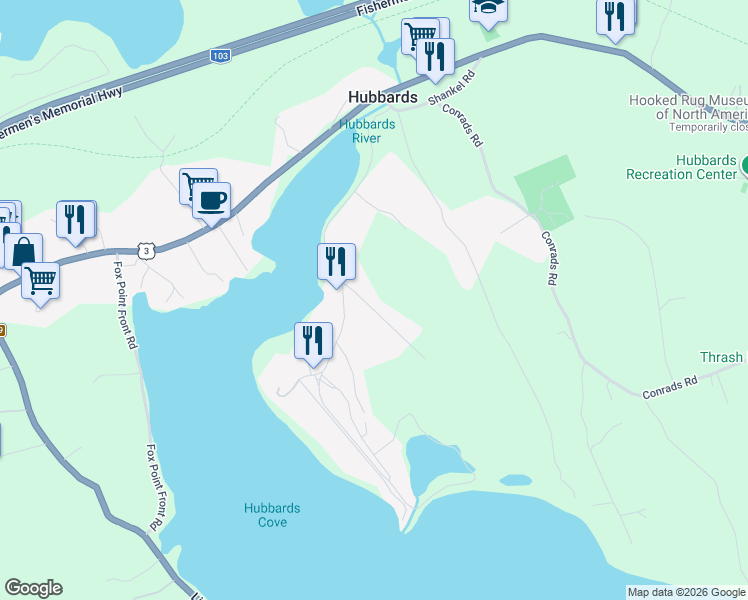 map of restaurants, bars, coffee shops, grocery stores, and more near 6 Duncan Lane in Hubbards