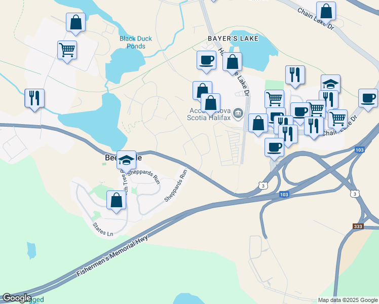 map of restaurants, bars, coffee shops, grocery stores, and more near 48 Rampart Court in Beechville