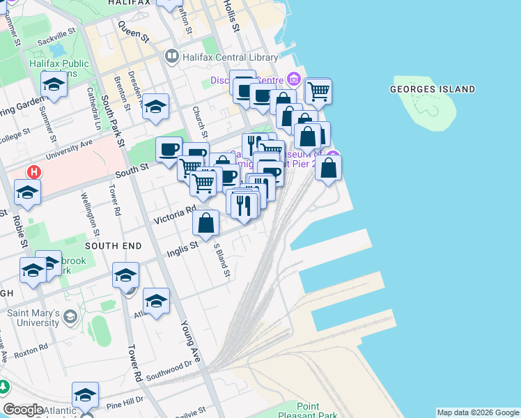 map of restaurants, bars, coffee shops, grocery stores, and more near 1022 Barrington Street in Halifax