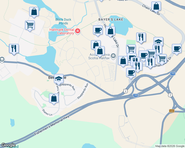 map of restaurants, bars, coffee shops, grocery stores, and more near 301 Higgins Avenue in Halifax