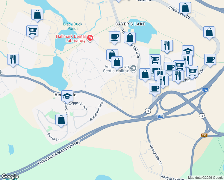 map of restaurants, bars, coffee shops, grocery stores, and more near 310 Higgins Avenue in Halifax
