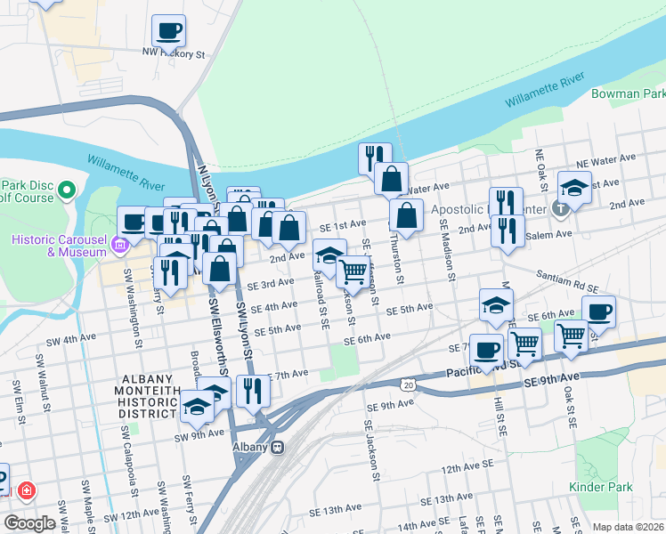 map of restaurants, bars, coffee shops, grocery stores, and more near 404 Southeast 2nd Avenue in Albany