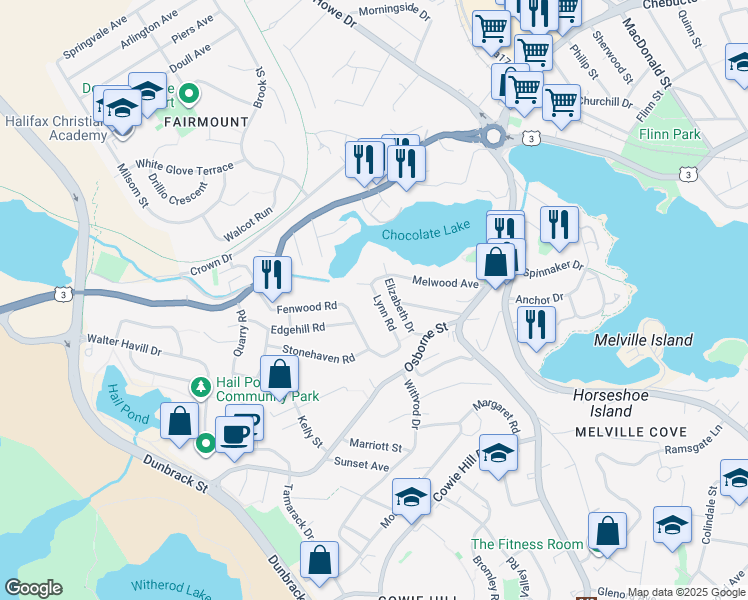 map of restaurants, bars, coffee shops, grocery stores, and more near 24 Lynn Road in Halifax