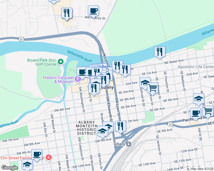 map of restaurants, bars, coffee shops, grocery stores, and more near in Albany
