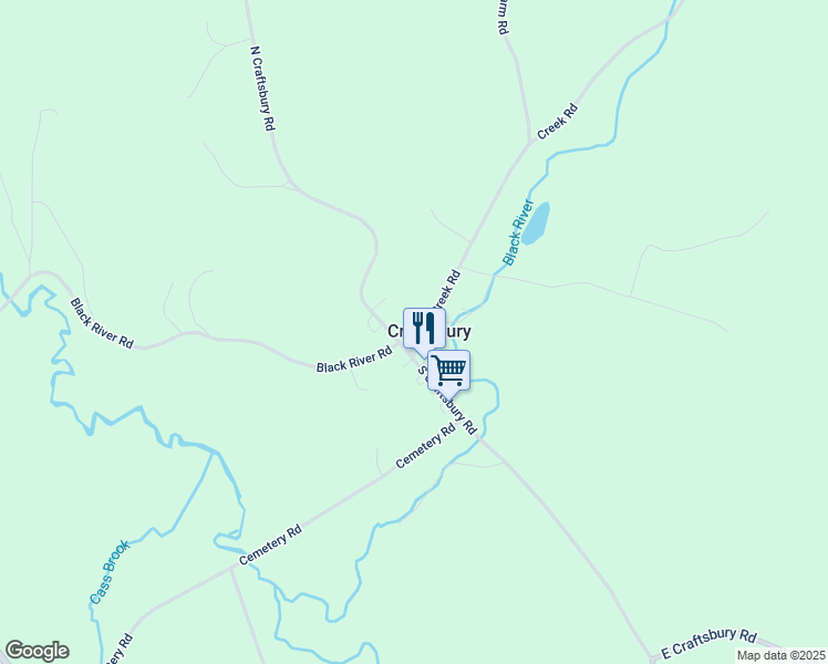 map of restaurants, bars, coffee shops, grocery stores, and more near 71 Creek Road in Craftsbury