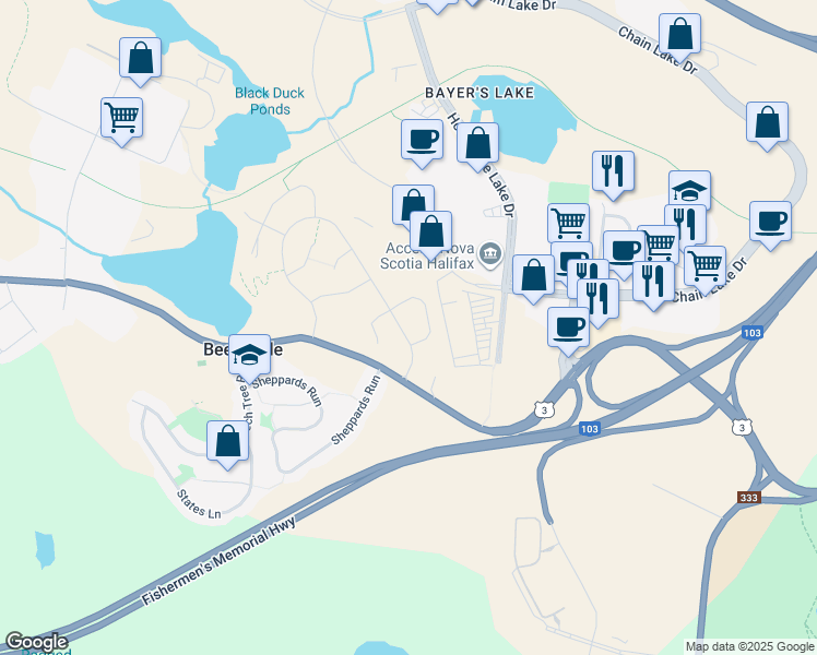 map of restaurants, bars, coffee shops, grocery stores, and more near 302 Higgins Avenue in Halifax