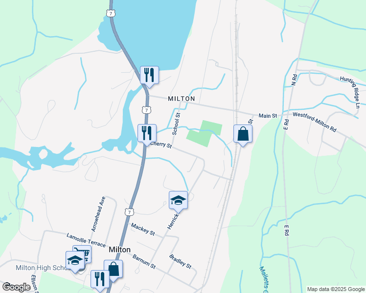 map of restaurants, bars, coffee shops, grocery stores, and more near 30 Cherry Street in Milton