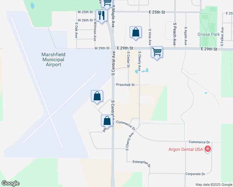 map of restaurants, bars, coffee shops, grocery stores, and more near 3207 South Central Avenue in Marshfield