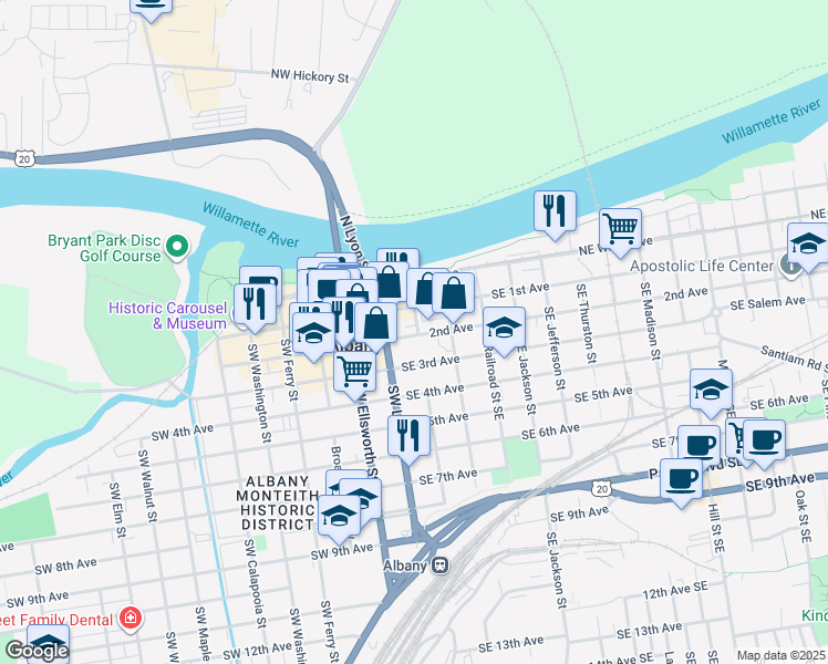 map of restaurants, bars, coffee shops, grocery stores, and more near 110 Southeast 2nd Avenue in Albany