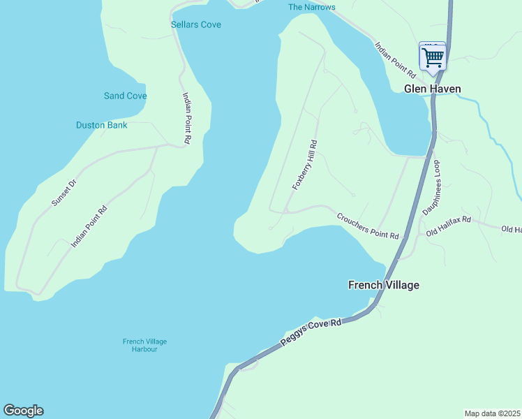 map of restaurants, bars, coffee shops, grocery stores, and more near Crouchers Point Road in Glen Haven