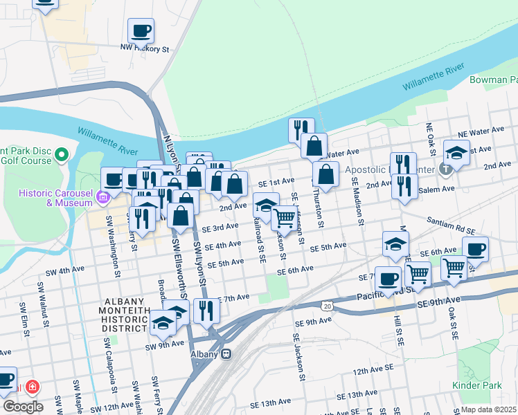 map of restaurants, bars, coffee shops, grocery stores, and more near 404 Southeast 2nd Avenue in Albany