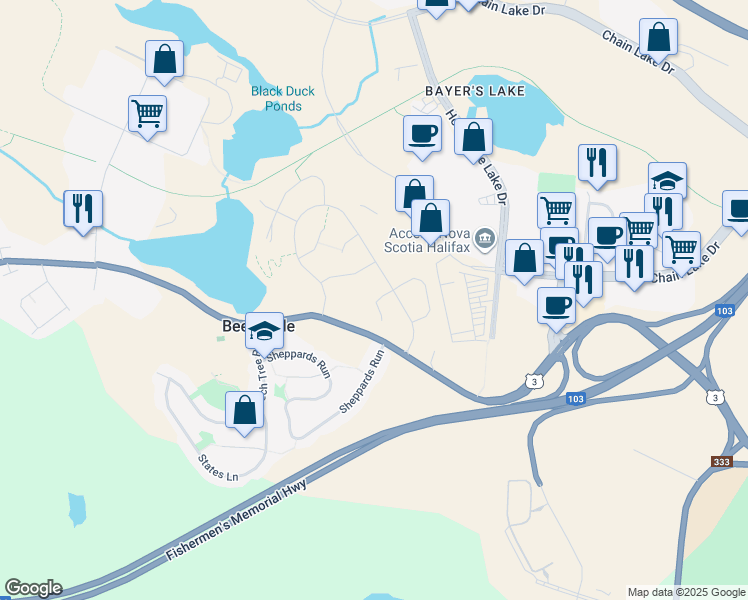 map of restaurants, bars, coffee shops, grocery stores, and more near Rampart Court in Beechville