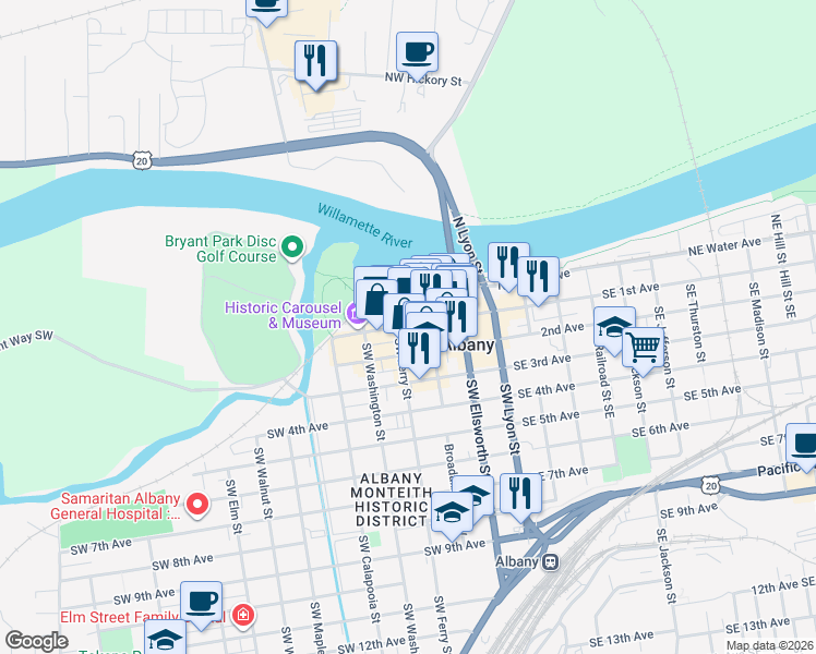 map of restaurants, bars, coffee shops, grocery stores, and more near 328 West 1st Avenue in Albany