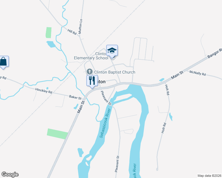 map of restaurants, bars, coffee shops, grocery stores, and more near 1169 Main Street in Clinton