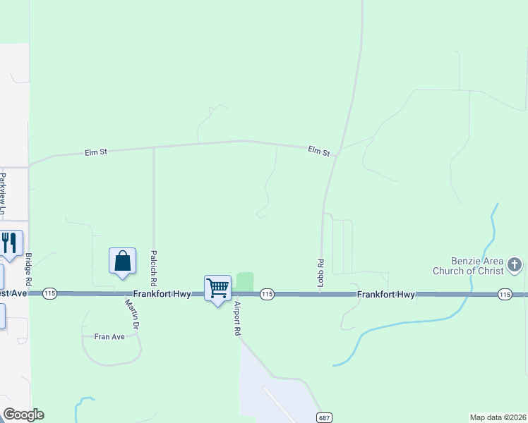 map of restaurants, bars, coffee shops, grocery stores, and more near 1693 Elm Road in Frankfort