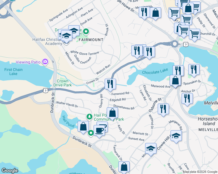 map of restaurants, bars, coffee shops, grocery stores, and more near 504 Saint Margarets Bay Road in Halifax