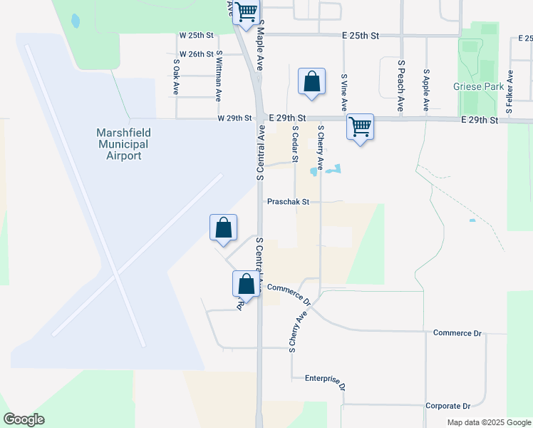 map of restaurants, bars, coffee shops, grocery stores, and more near 3207 South Central Avenue in Marshfield