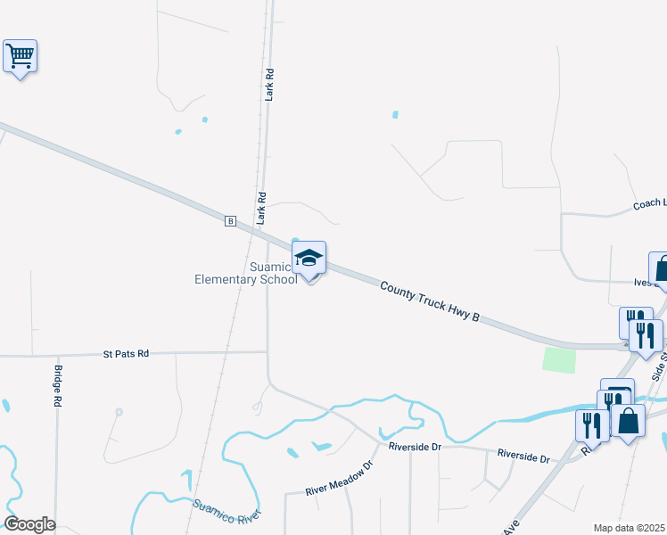 map of restaurants, bars, coffee shops, grocery stores, and more near 2131 County Road B in Suamico