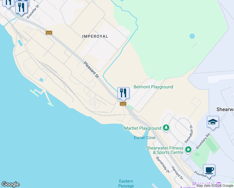 map of restaurants, bars, coffee shops, grocery stores, and more near 719 Pleasant Street in Dartmouth