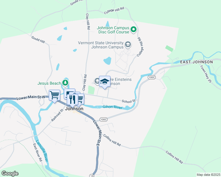 map of restaurants, bars, coffee shops, grocery stores, and more near 14 Mack Mudgett Drive in Johnson