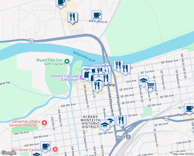 map of restaurants, bars, coffee shops, grocery stores, and more near 309 West 1st Avenue in Albany