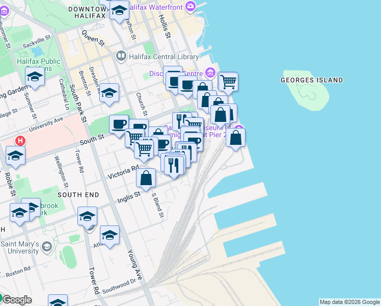 map of restaurants, bars, coffee shops, grocery stores, and more near 1065 Barrington Street in Halifax