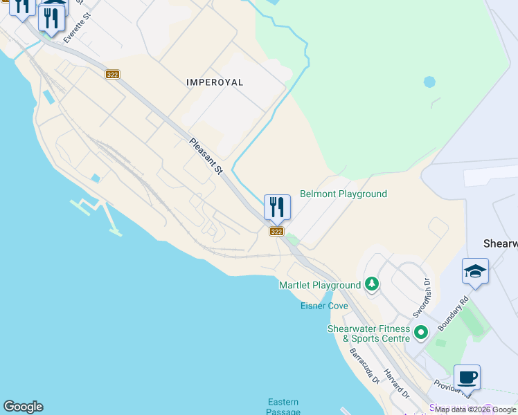 map of restaurants, bars, coffee shops, grocery stores, and more near 711 Pleasant Street in Dartmouth
