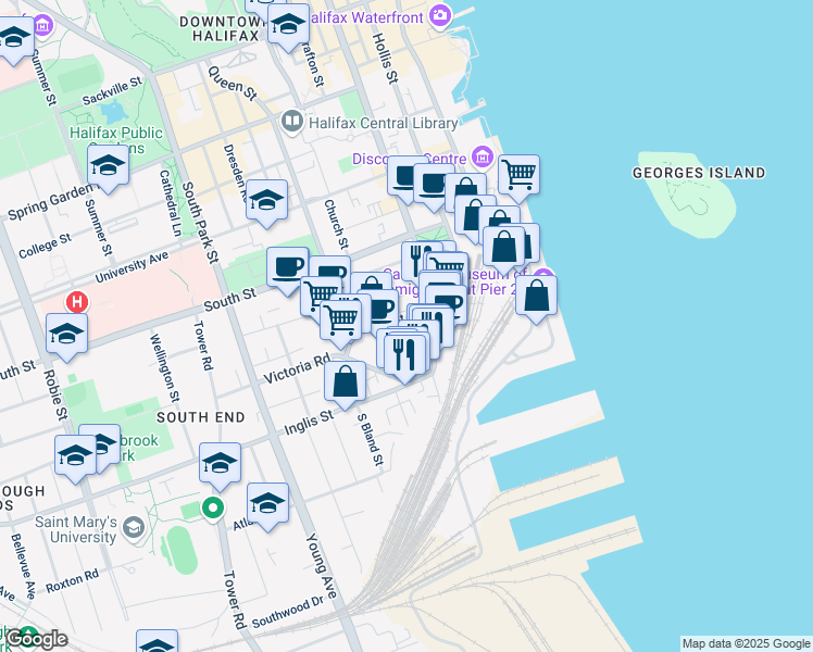 map of restaurants, bars, coffee shops, grocery stores, and more near 5240 Green Street in Halifax