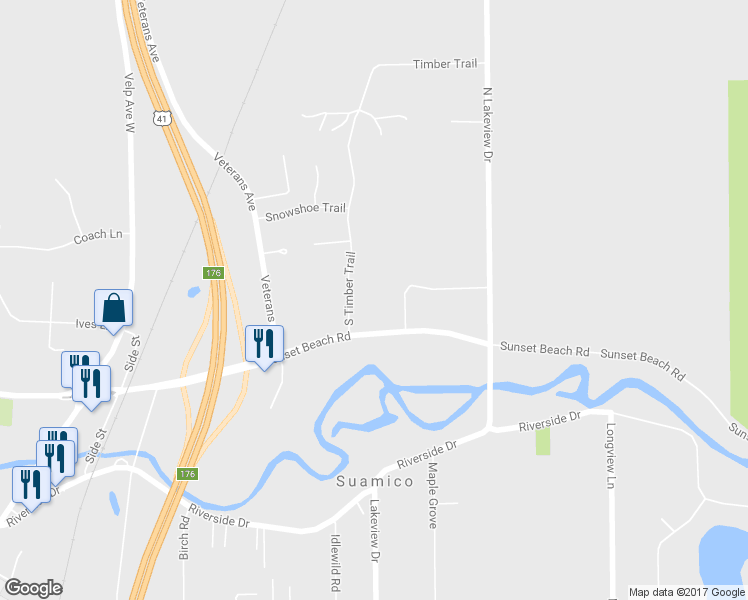 map of restaurants, bars, coffee shops, grocery stores, and more near 1420 Sunset Beach Road in Suamico