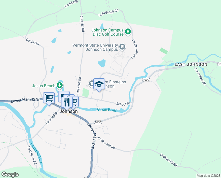 map of restaurants, bars, coffee shops, grocery stores, and more near 14 Mack Mudgett Drive in Johnson