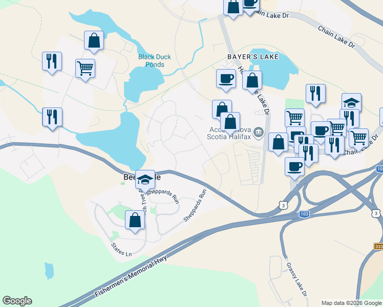 map of restaurants, bars, coffee shops, grocery stores, and more near 37 Grosse Street in Halifax