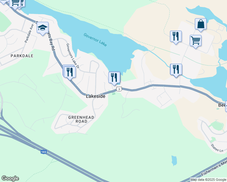 map of restaurants, bars, coffee shops, grocery stores, and more near Saint Margarets Bay Road in Lakeside