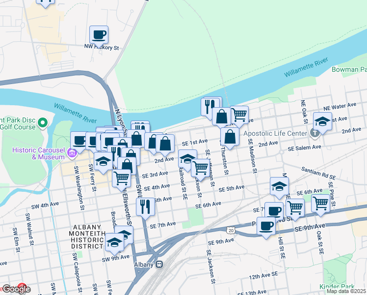 map of restaurants, bars, coffee shops, grocery stores, and more near 404 Southeast 2nd Avenue in Albany