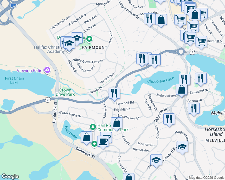 map of restaurants, bars, coffee shops, grocery stores, and more near 504 Saint Margarets Bay Road in Halifax