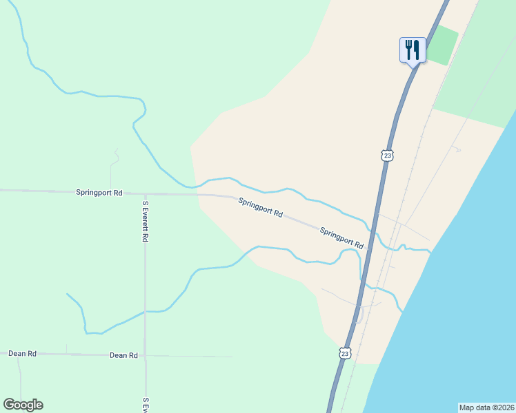 map of restaurants, bars, coffee shops, grocery stores, and more near 5100-5306 Springport Road in Harrisville