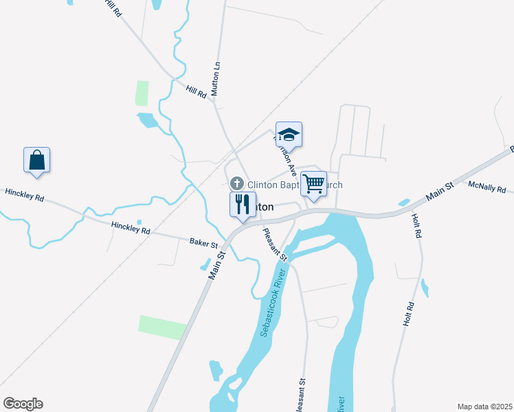 map of restaurants, bars, coffee shops, grocery stores, and more near in Clinton