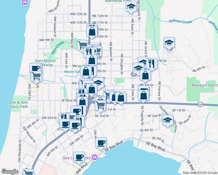 map of restaurants, bars, coffee shops, grocery stores, and more near 317-329 Northeast Benton Street in Newport