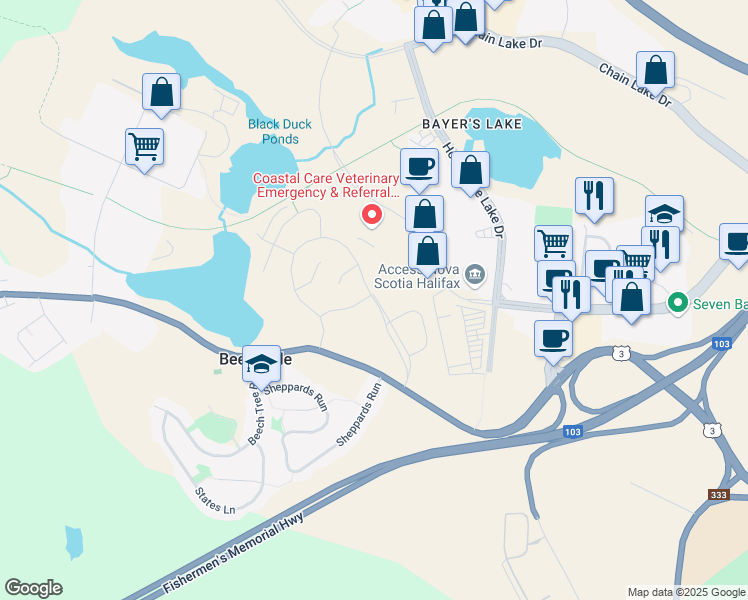 map of restaurants, bars, coffee shops, grocery stores, and more near 302 Higgins Avenue in Halifax