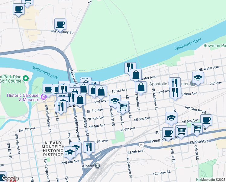 map of restaurants, bars, coffee shops, grocery stores, and more near 140 Clover Ridge Road Northeast in Albany