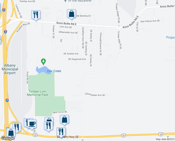 map of restaurants, bars, coffee shops, grocery stores, and more near 593 Southeast Casting Street in Albany