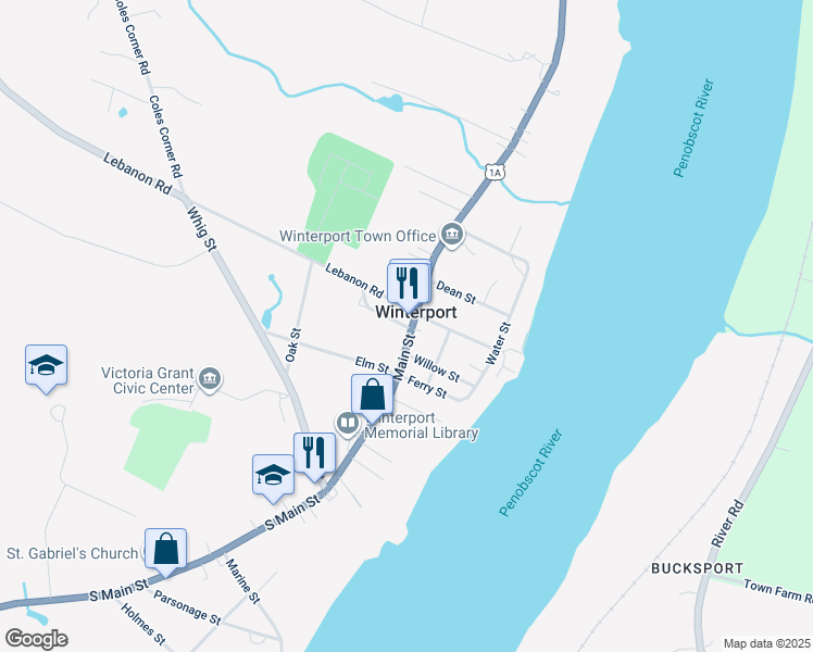 map of restaurants, bars, coffee shops, grocery stores, and more near in Winterport