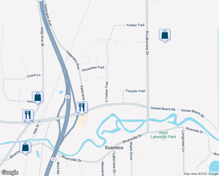 map of restaurants, bars, coffee shops, grocery stores, and more near 3562 South Timber Trail in Suamico