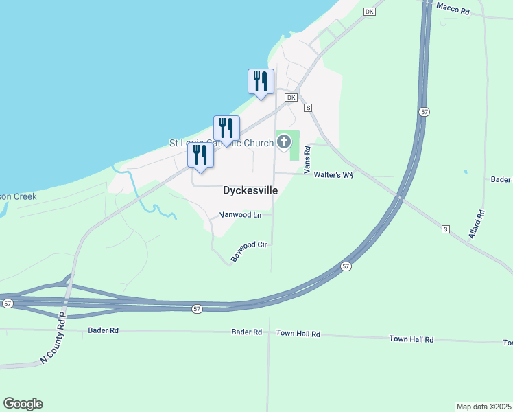 map of restaurants, bars, coffee shops, grocery stores, and more near in Dyckesville
